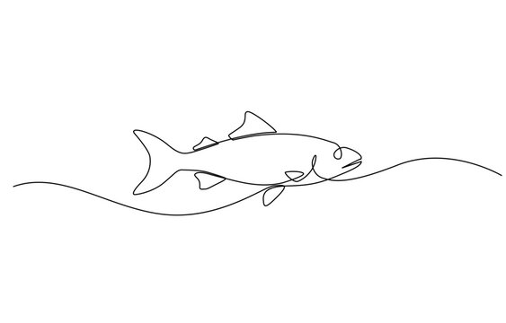 Abstract Line Fishing Icon On A Transparent Background,  Vector continious one line drawn fish icon.