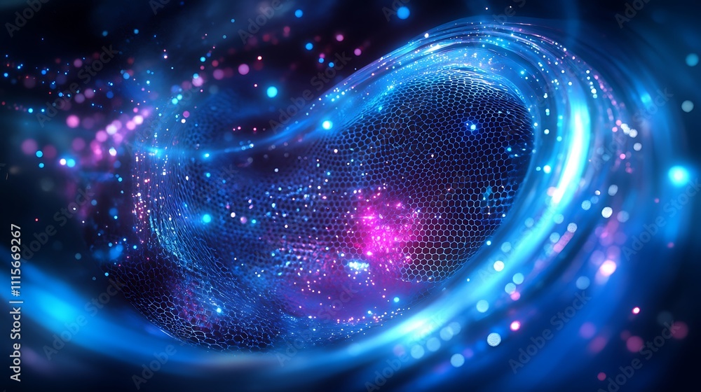 Aufkleber colorful abstract waves with sparkling particles and mesh structure in a cosmic space background