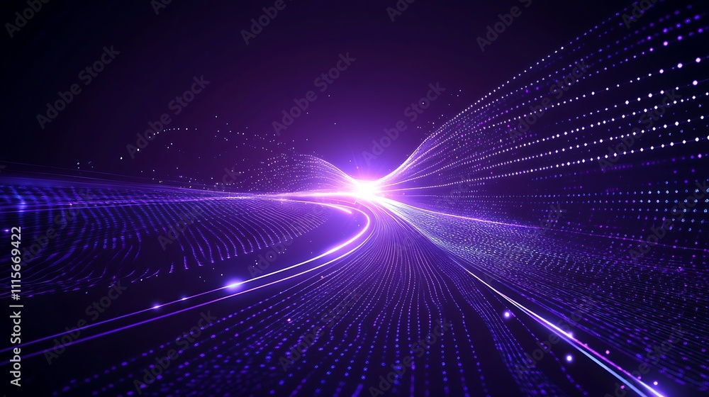 Aufkleber digital abstract background with glowing lines and particles flowing in a vibrant purple space