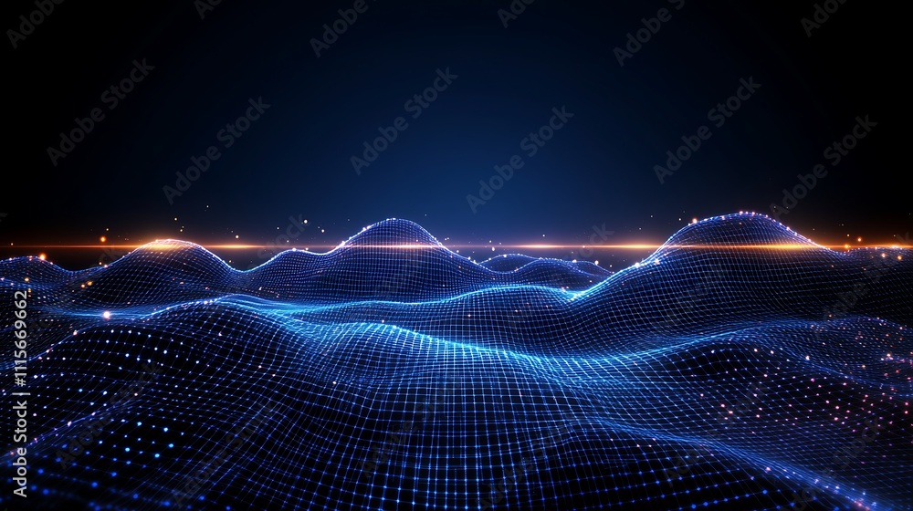 Aufkleber digital wave landscape with glowing points and dots against dark background in 3d space