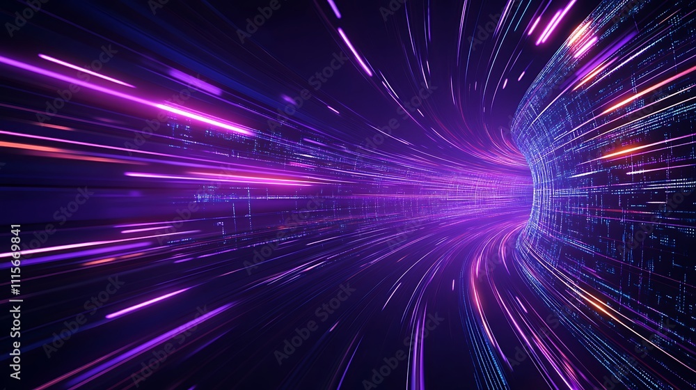 Poster dynamic abstract background of light rays and colorful streams in futuristic digital space