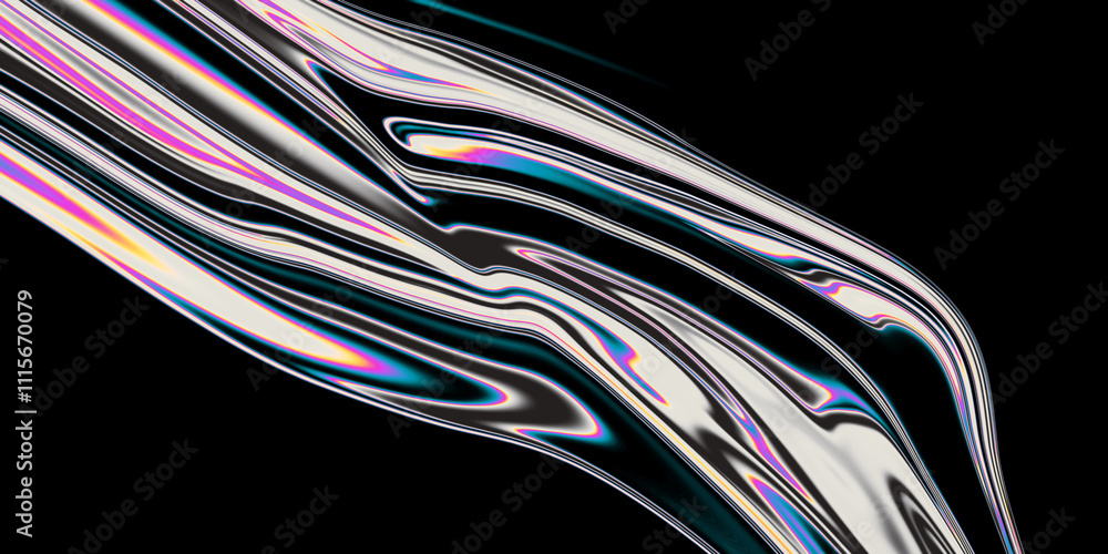 Aufkleber liquid chrome streaks flow across a black background, creating a dynamic and abstract design.