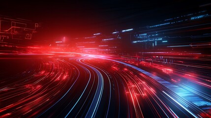 Obraz premium Dynamic Abstract Background with Bright Light Trails and Futuristic Digital Elements
