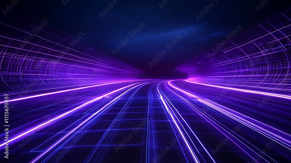 Poster dynamic purple light trails on dark background ideal for abstract art and modern technology concepts