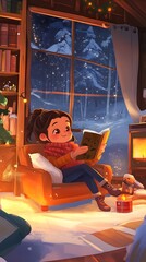Cozy Weekend Vibes, Cozy Chibi Winter Weekend Illustration