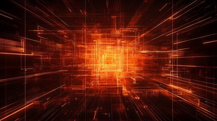 Obraz premium Futuristic Abstract Background with Lines and Light Effects in Vibrant Orange and Black for Technological Themes