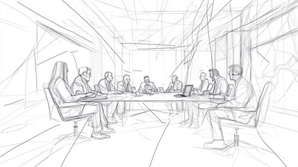 Obraz premium Sketch of business people in a conference room meeting.