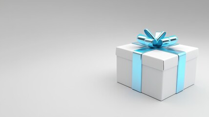 Elegant silver gift box topped with blue ribbon for special occasions minimalistic design studio setting