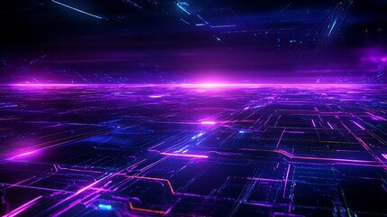 Obraz premium Futuristic Abstract Digital Landscape with Neon Lights and Glowing Lines in a High-Tech Environment