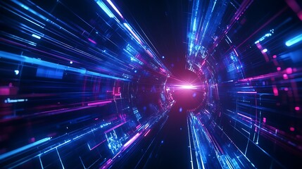 Obraz premium Futuristic Abstract Digital Tunnel with Glowing Lights and Vibrant Colors in a Science Fiction Style