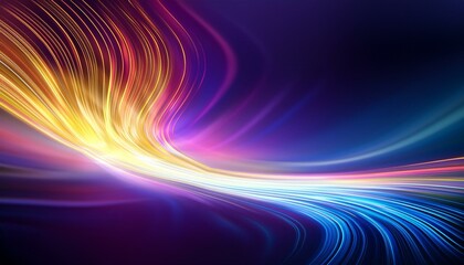 Obraz premium 青紫のグラデーションと黄色から白へ変わる光のライン 