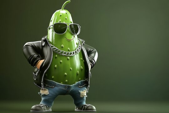 A Cool Cucumber Wearing Sunglasses and a Leather Jacket
