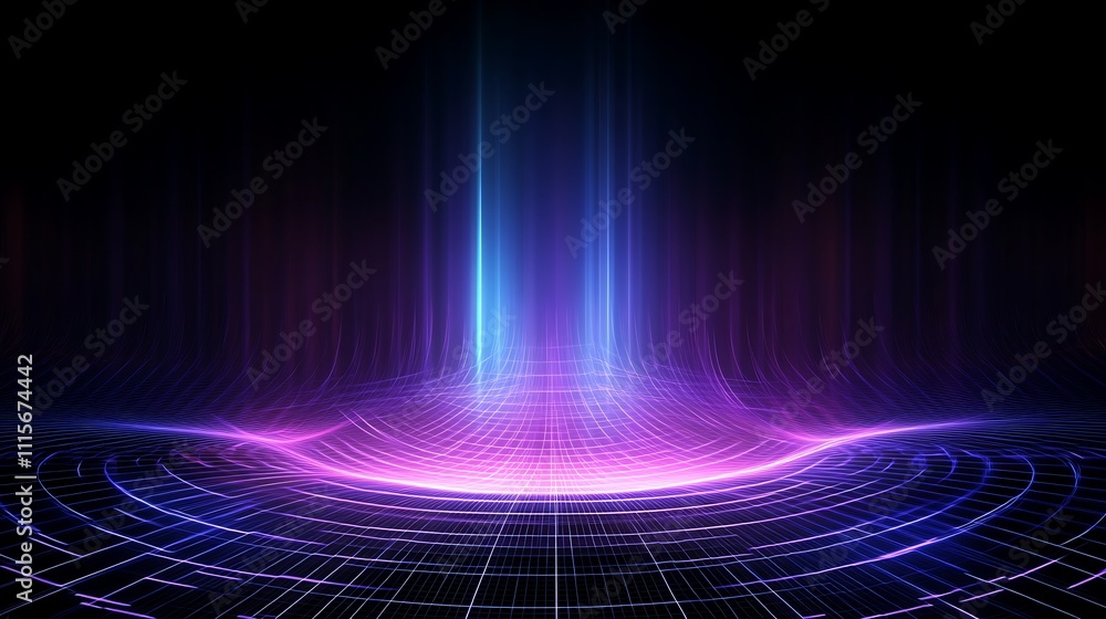 Poster futuristic abstract light rays with vibrant colors and flowing patterns in dark background design