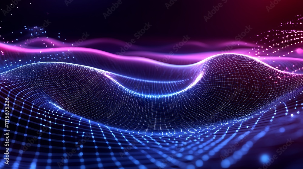 Poster futuristic abstract waves in neon colors with bokeh effect for background or digital art projects
