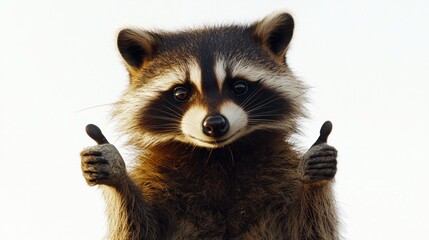 Obraz premium Happy raccoon giving thumbs up, isolated on white background.