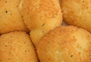 Fototapeta premium A close-up image of golden potato croquettes