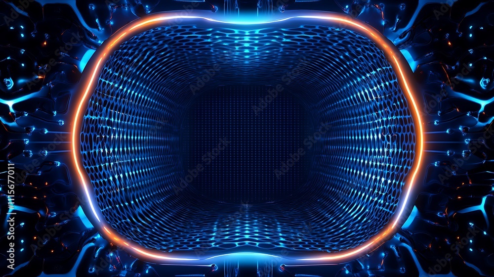 Aufkleber futuristic digital abstract background with blue and orange light in a mesh grid design for technolo