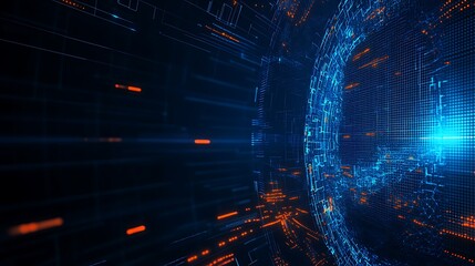 Obraz premium Futuristic Digital Abstract Background Featuring Glowing Blue Particles and Grid Lines in a Dark Environment