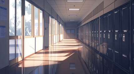 Empty school hallway, a silent testament to the passage of time and the fleeting nature of youth, where memories of laughter and learning linger in the air, waiting to be rediscovered.