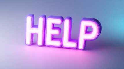 Text "HELP" in bold purple on a gradient light blue to white background