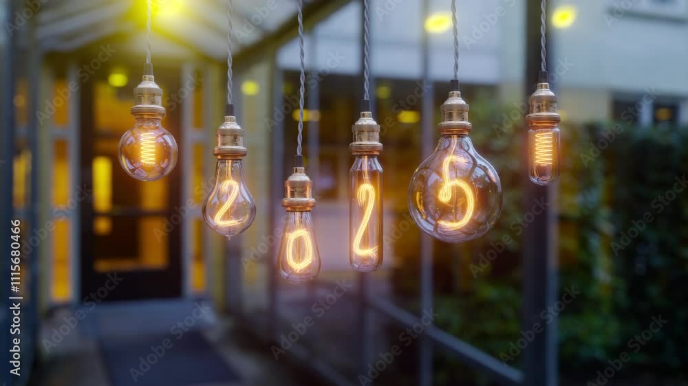 Poster light bulb new year video background. edison light bulb. 2025 year. 3d rendering not ai
