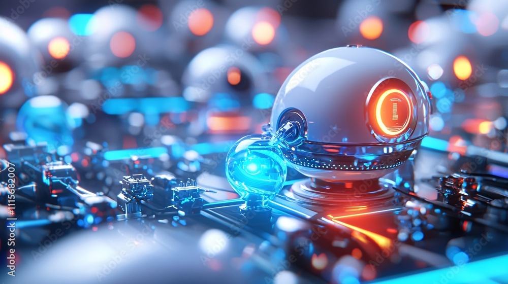 Aufkleber robotics with automation industry concept. futuristic robot sphere on electronic circuit board