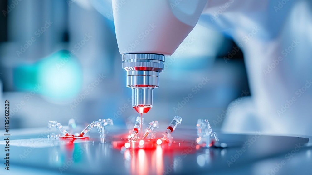 Aufkleber robotics with automation industry concept. precision laser cutting in modern laboratory setting
