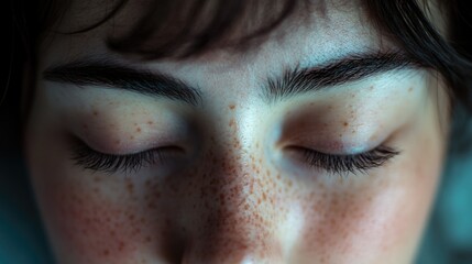 Fototapeta premium Moments of tranquility and deep sleep captured in a woman's eyes.
