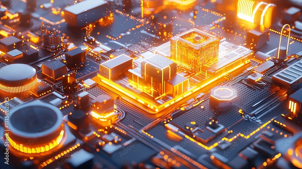 Aufkleber robotics with automation industry concept. futuristic digital circuit board with glowing elements