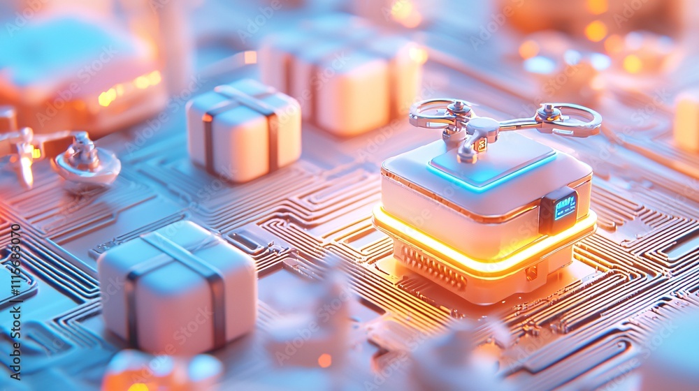Poster robotics with automation industry concept. futuristic technology concept with circuit board design