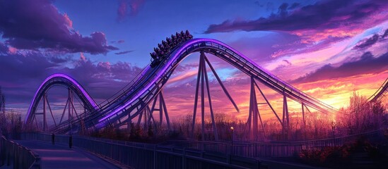 Roller Coaster Ride at Sunset