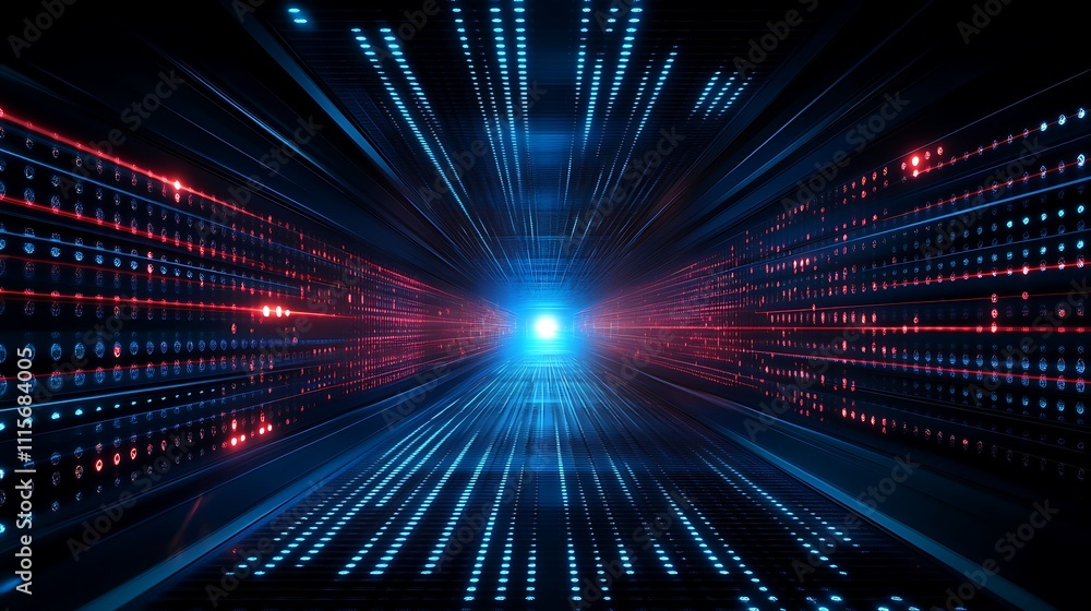 Poster futuristic digital space with dynamic lights and streams of data in a high-tech environment