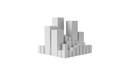 An abstract cityscape of white geometric forms in various sizes is perfect for modern art, contemporary architecture, and projects that explore innovation, creativity, and design