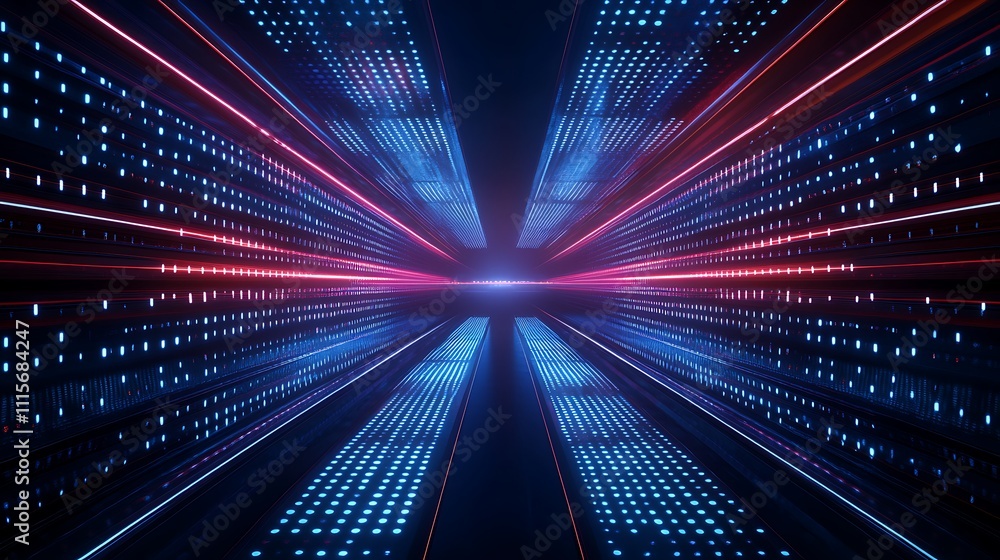 Aufkleber futuristic digital tunnel with blue and red neon lights creating dynamic motion effect