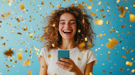 Happy Woman Celebrating with Confetti