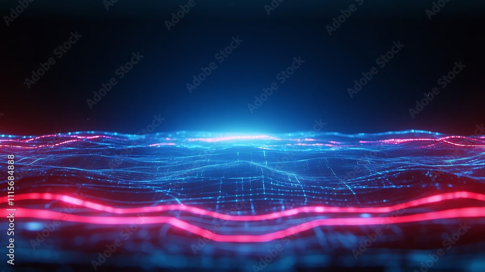 Aufkleber futuristic digital waves with neon lights and abstract grid background for technology and innovation