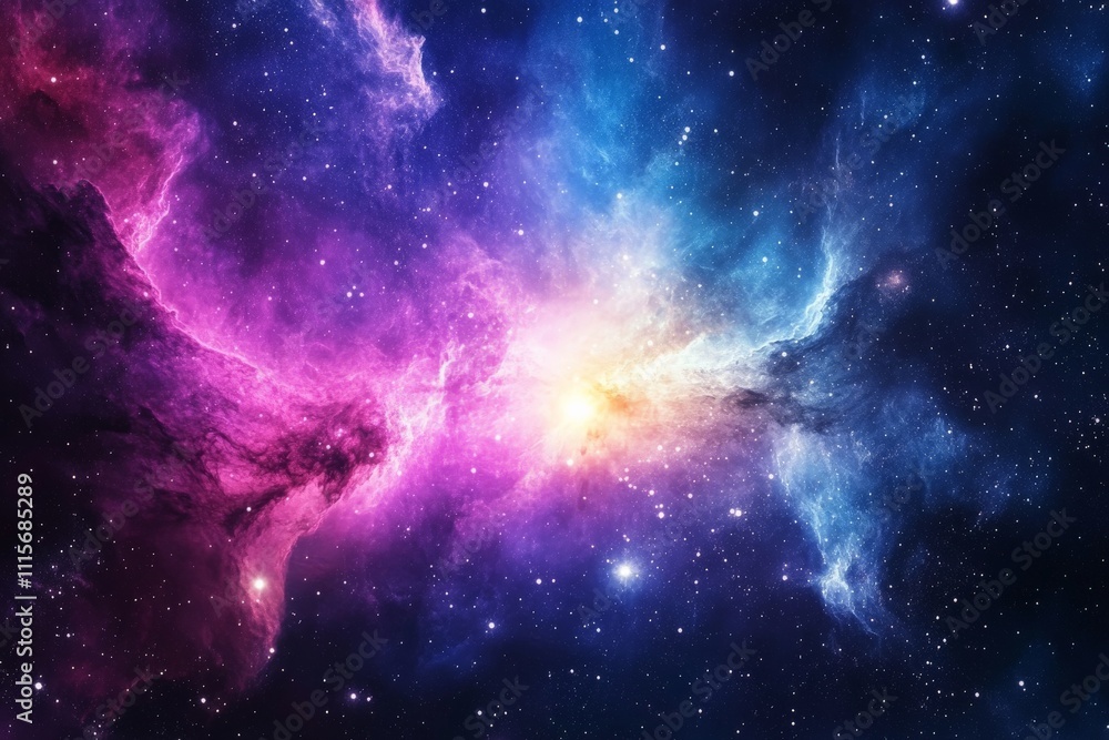 Poster a breathtaking cosmic scene features a vibrant nebula with colorful star fields spanning the univers