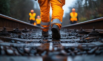 Worker walking on train tracks