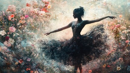 Fototapeta premium Double exposure style, Double exposure, Dreamy Ballerina in Floral Swirl Pose