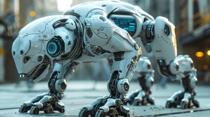 Fototapeta premium A futuristic robotic animal resembling a cat, showcasing advanced technology and design.