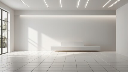 Fototapeta premium clean, white studio room, providing a minimalist, luxury interior. The empty space offers a versatile backdrop for commercial use
