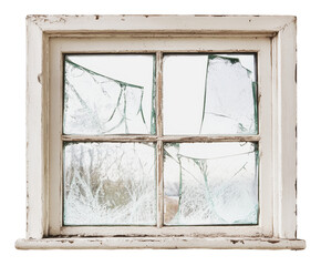 Shattered glass window in daylight, cut out - stock png.
