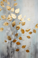 Gold Falling Leaves on Textured Background – Autumn Inspired Wall Art