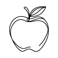 Simple black line drawing of an apple icon with a single leaf, isolated on a white background