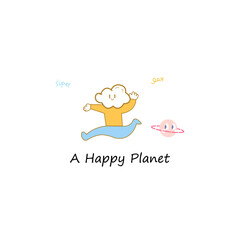 flat illustration of funny happy planets