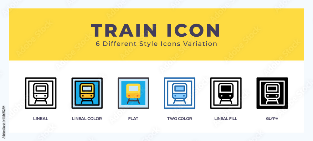 Poster train icon set with different styles. icons designed in filled. outline. flat. glyph and line colore