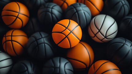 Obraz premium A pile of basketballs in black, white, and orange.