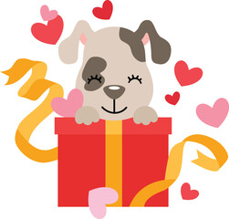 Fototapeta premium Cute puppy with gift and hearts