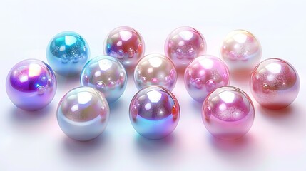 Pearl set watercolor shiny natural sea nacreous isolated on white background, Ai Generative.