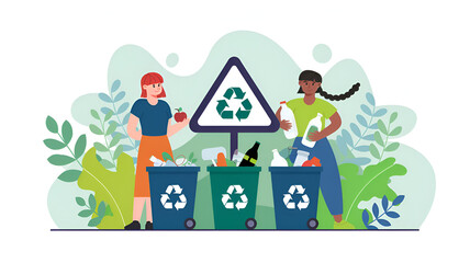 Fototapeta premium Women participating in recycling activity in an environmentally friendly setting